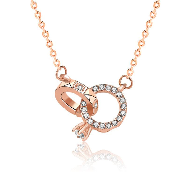 Lovcia Rose Gold 925 CZ Interlocking Circles Necklace 400mm-Necklaces-