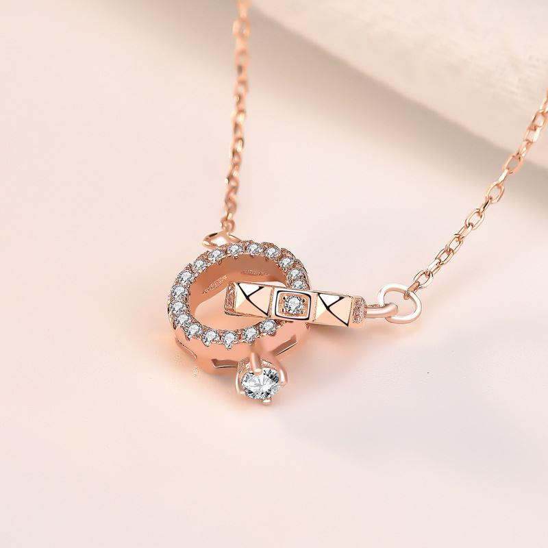 Lovcia Rose Gold 925 CZ Interlocking Circles Necklace 400mm-Necklaces-