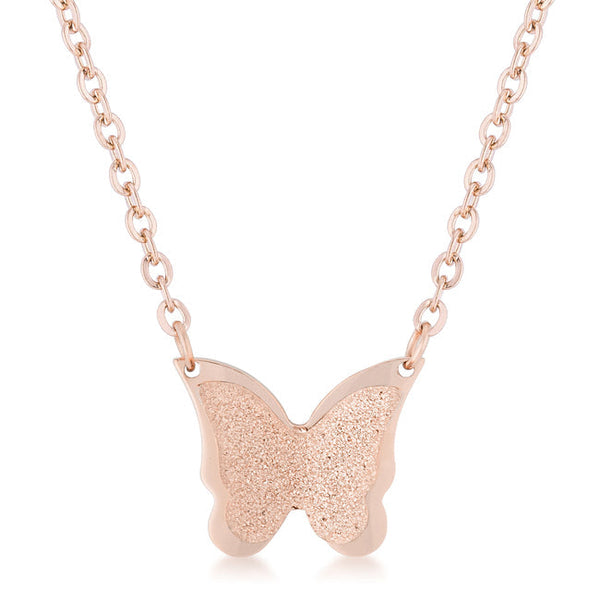 Lovcia Rose Gold Butterfly Pendant Necklace with Stainless Steel Chain-Necklaces-