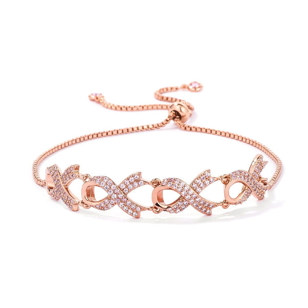 Lovcia Rose Gold Cancer Awareness Pink Ribbon Bracelet-Bracelets-