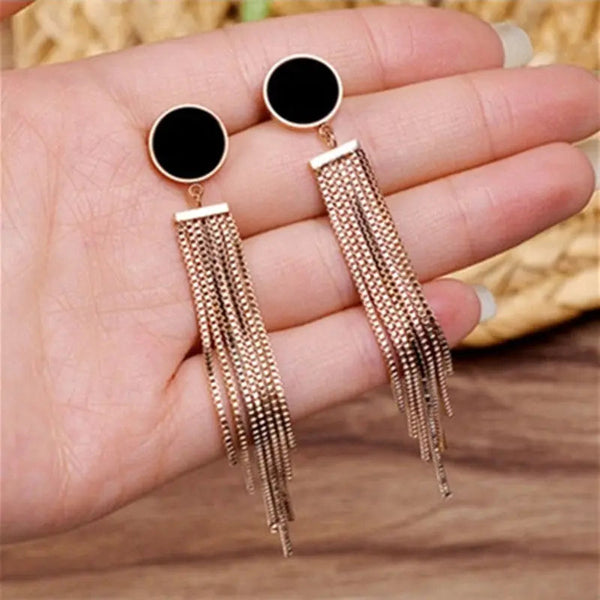 Lovcia Rose Gold Elegant Chain Fringe Design Tassel Dangle Earrings for Women-Earrings-Rose Gold-Rose Gold