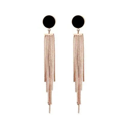 Lovcia Rose Gold Elegant Chain Fringe Design Tassel Dangle Earrings for Women-Earrings-Rose Gold-Rose Gold