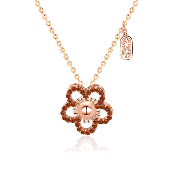 Lovcia Rose Gold Flower Necklace With Red CZ 11mm Pendant-Necklaces-