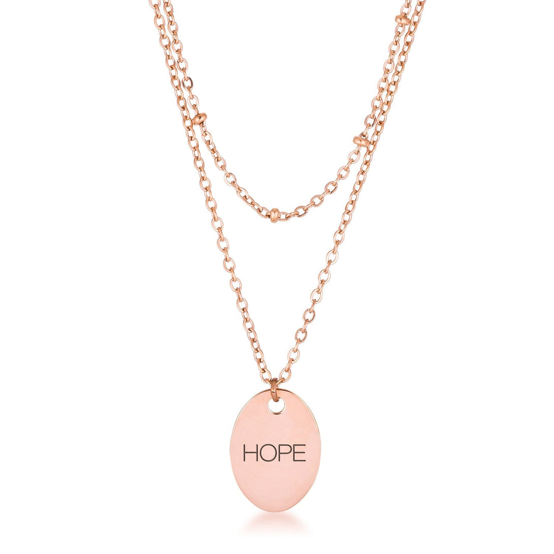 Lovcia Rose Gold HOPE Pendant Double Chain Necklace-Necklaces-