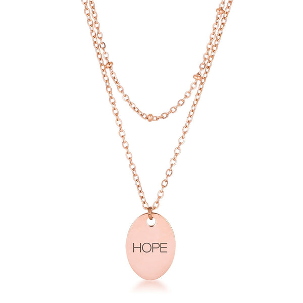 Lovcia Rose Gold HOPE Pendant Double Chain Necklace-Necklaces-