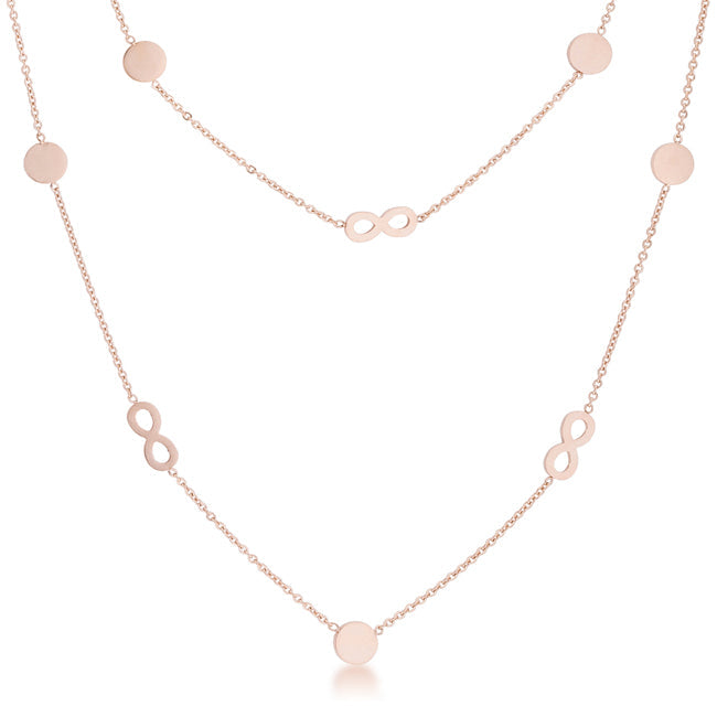 Lovcia Rose Gold Infinity Layered Necklace with Disc Accents-Necklaces-