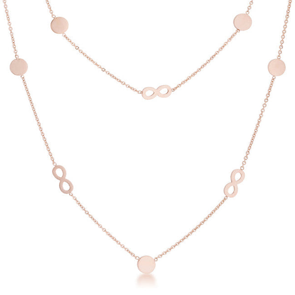 Lovcia Rose Gold Infinity Layered Necklace with Disc Accents-Necklaces-