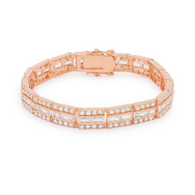 Lovcia Rose Gold Newport Cubic Zirconia Three-Row Bracelet-Bracelets-