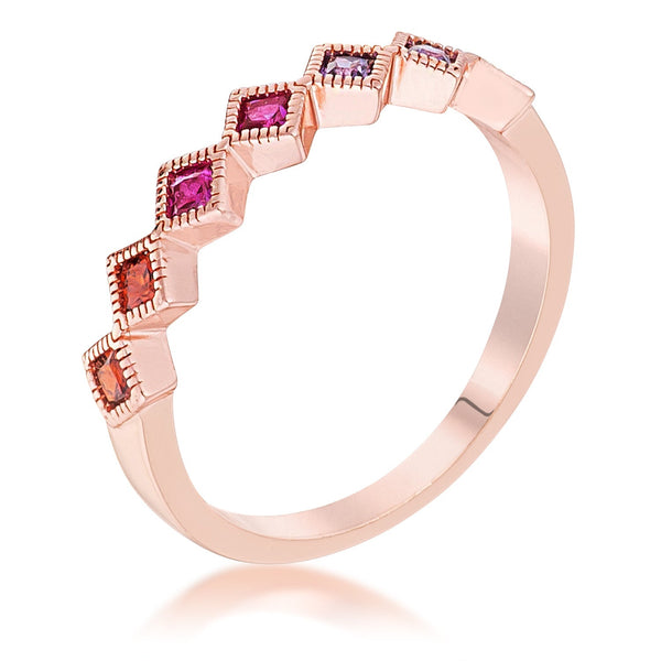 Lovcia Rose Gold Ombre Princess Cut CZ Half Eternity Band-Rings-5-5