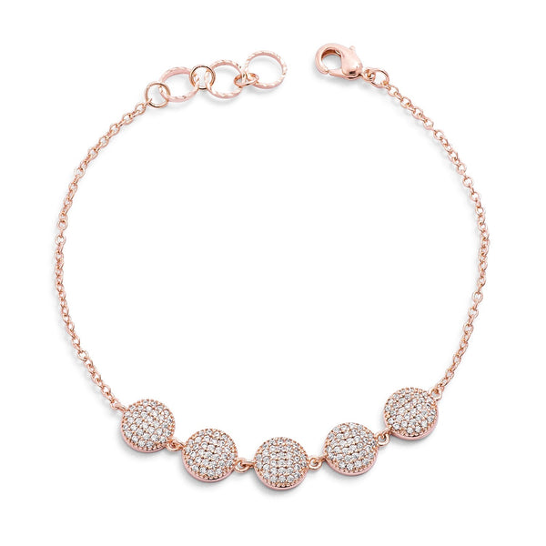 Lovcia Rose Gold Pave Disc Bracelet with 0.8ct Round CZ Stones-Bracelets-