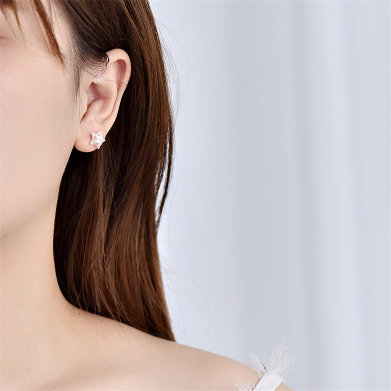 Lovcia Rose Gold Plated 925 Sterling Silver Star Stud Earrings for Women with AAA Cubic Zirconia-Earrings-Rose Gold-Rose Gold
