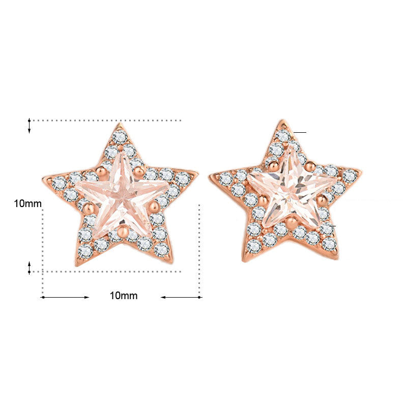 Lovcia Rose Gold Plated 925 Sterling Silver Star Stud Earrings for Women with AAA Cubic Zirconia-Earrings-Rose Gold-Rose Gold