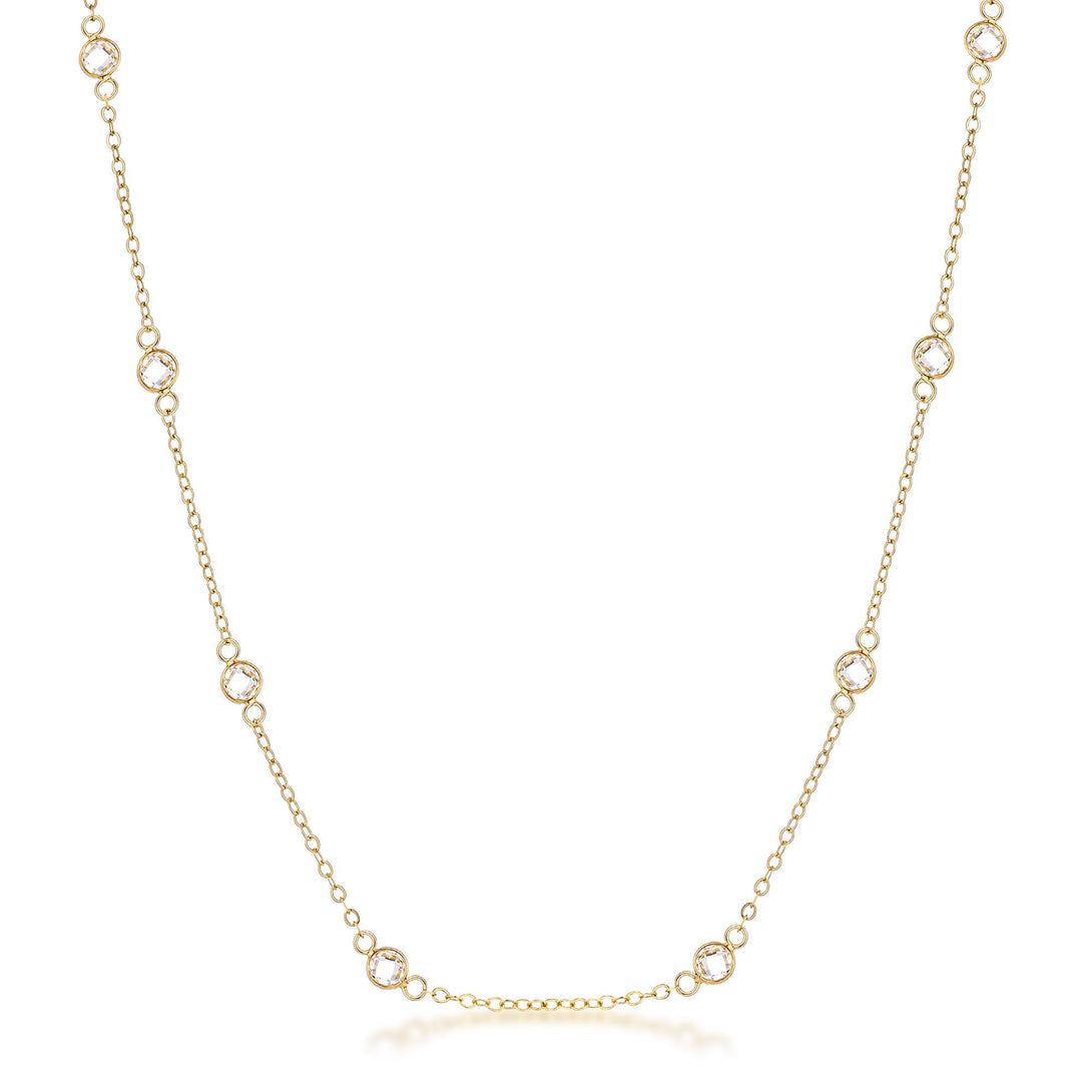 Lovcia Rose Gold Plated Saturn Necklace with Clear CZ Bezel Accents-Necklaces-16 inch-16 inch