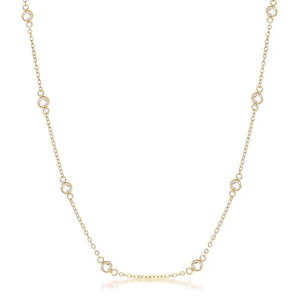 Lovcia Rose Gold Plated Saturn Necklace with Clear CZ Bezel Accents-Necklaces-16 inch-16 inch