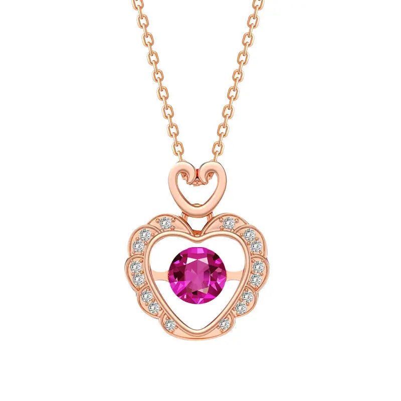 Lovcia Rose Gold Plated Sterling Silver Heart Pendant Necklace for Women with Sparkling Pink Gemstone and White Crystals-Necklaces-Rose Gold-Rose Gold