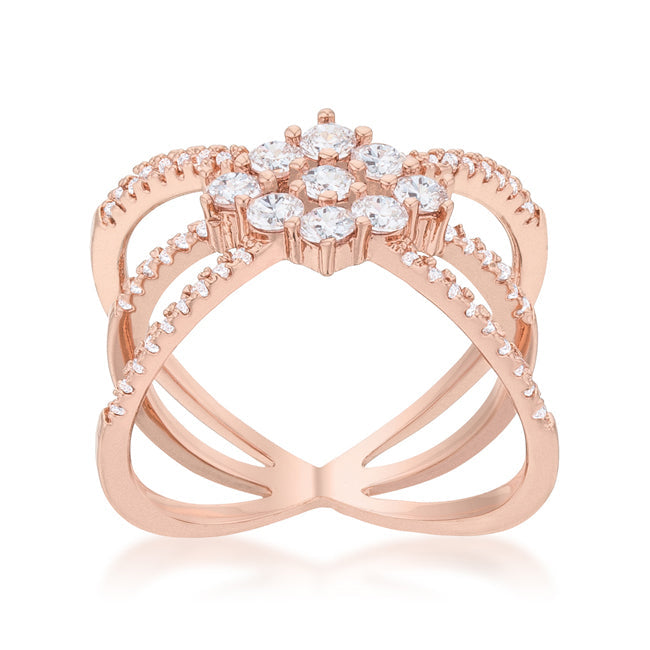 Lovcia Rose Gold Triple Wrap Ring with 0.8ct CZ and Rhodium Finish-Rings-5-5