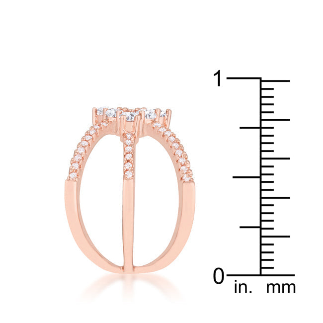 Lovcia Rose Gold Triple Wrap Ring with 0.8ct CZ and Rhodium Finish-Rings-5-5