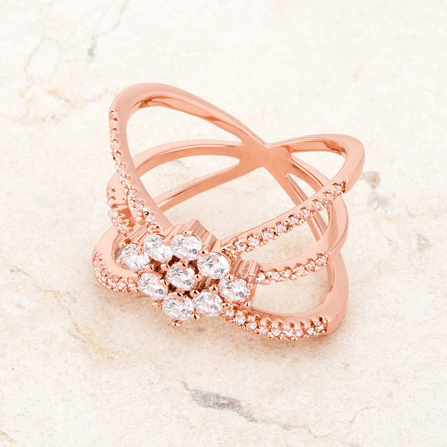 Lovcia Rose Gold Triple Wrap Ring with 0.8ct CZ and Rhodium Finish-Rings-5-5