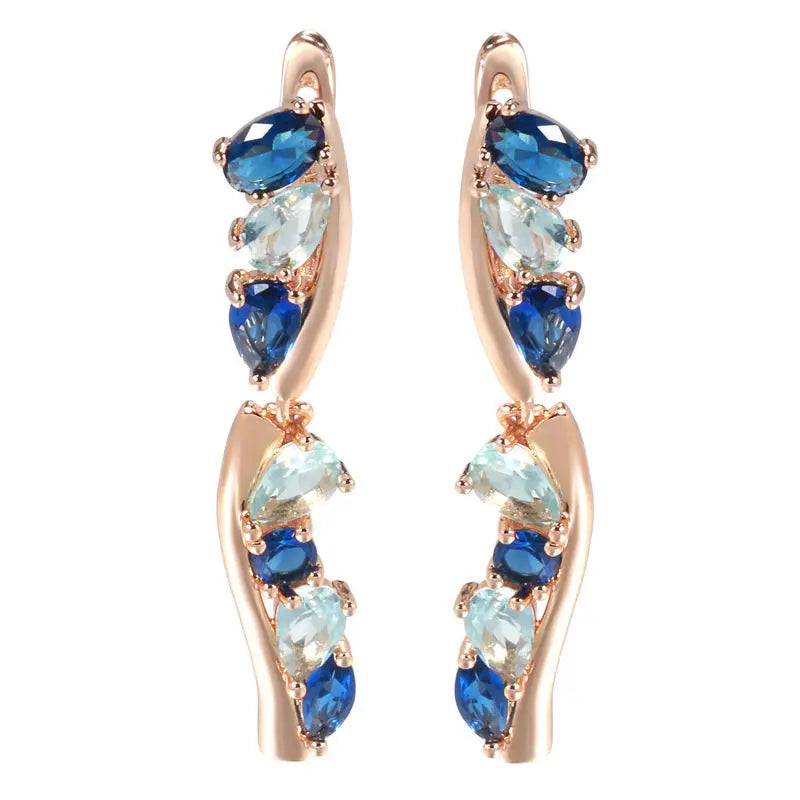 Lovcia Rose Gold U-Shaped Tassel Earrings for Women with Multi-Color Zircon-Earrings-Rose Gold-Rose Gold