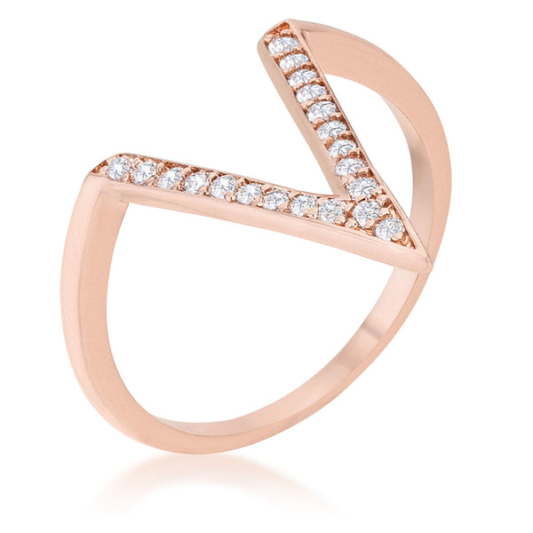 Lovcia Rose Gold V-Shape Ring with 0.2ct CZ and Platinum Luster-Rings-5-5