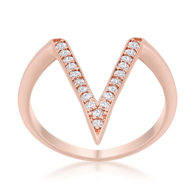Lovcia Rose Gold V-Shape Ring with 0.2ct CZ and Platinum Luster-Rings-5-5
