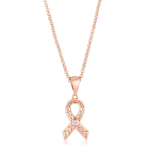 Lovcia Rose Goldtone Heart Filigree Breast Cancer Awareness Ribbon Necklace-Pendants-