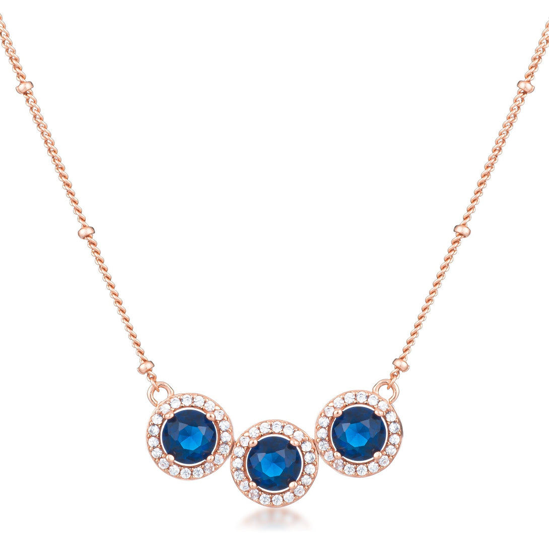 Lovcia Rose Goldtone Sapphire Blue CZ Triple-Halo Pendant-Pendants-