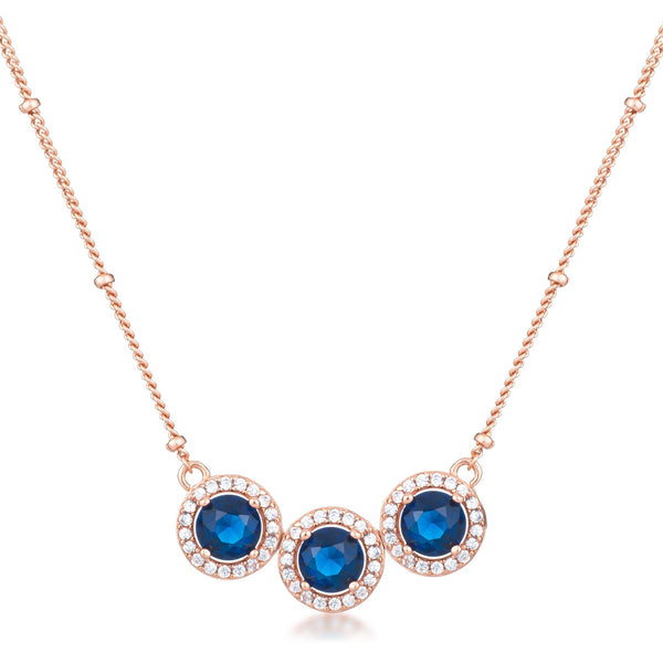 Lovcia Rose Goldtone Sapphire Blue CZ Triple-Halo Pendant-Pendants-
