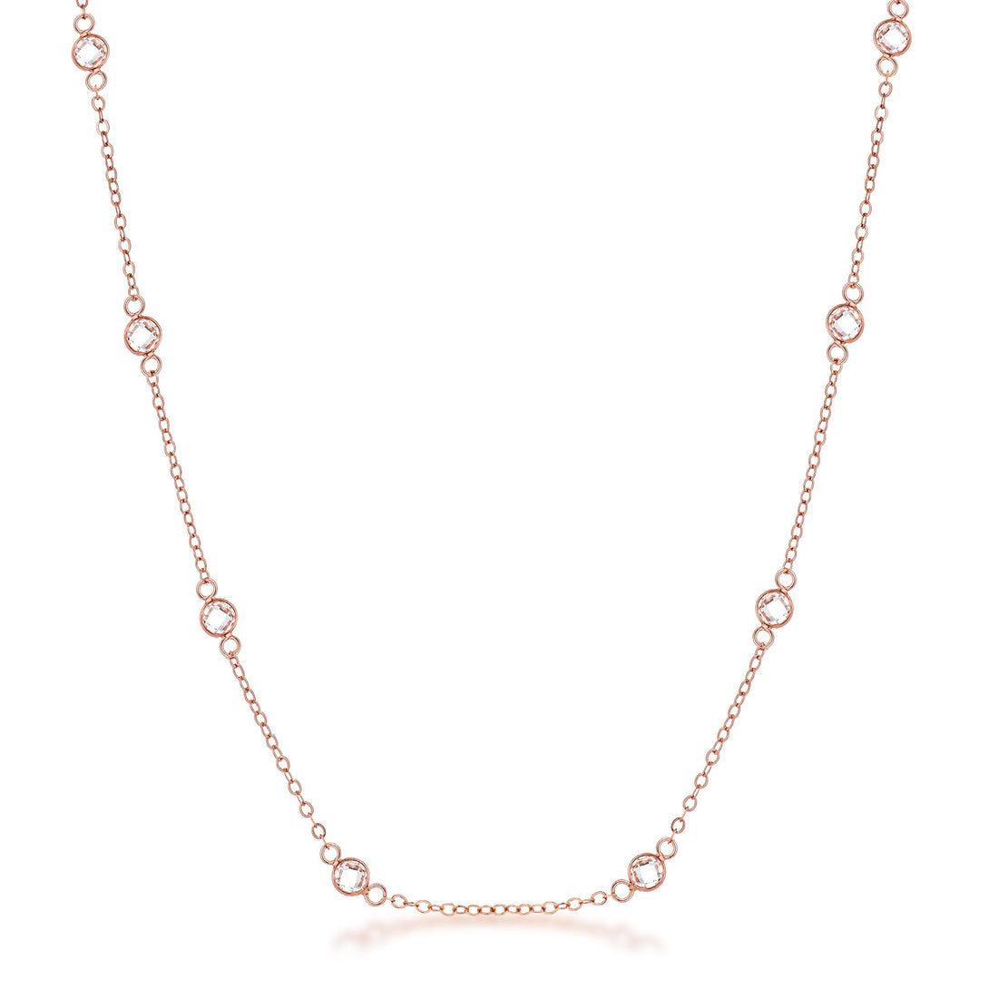 Lovcia Rose Goldtone Saturn Necklace with Clear CZ Round Bezel Accents-Necklaces-16 inch-16 inch