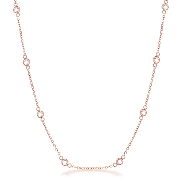 Lovcia Rose Goldtone Saturn Necklace with Clear CZ Round Bezel Accents-Necklaces-16 inch-16 inch