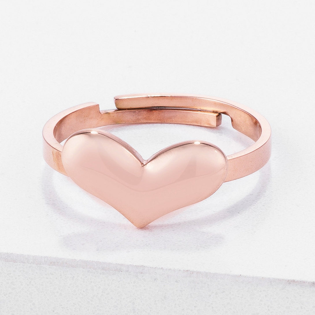 Lovcia Rose Goldtone Stainless Steel Adjustable Heart Ring-Rings-