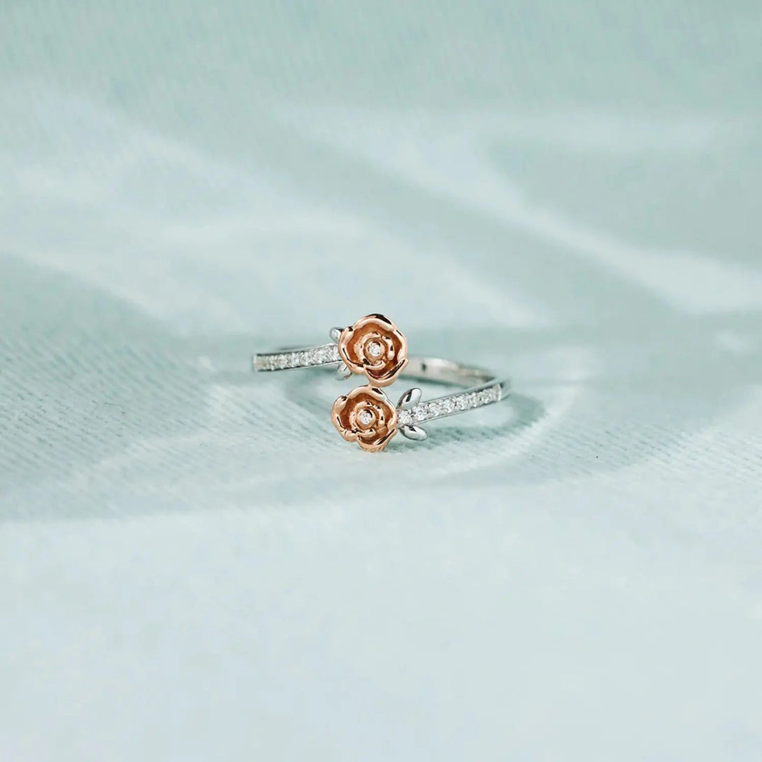 Lovcia Rose Shape Inlaid Zircon Bypass Ring-Rings-Silver-6-Silver