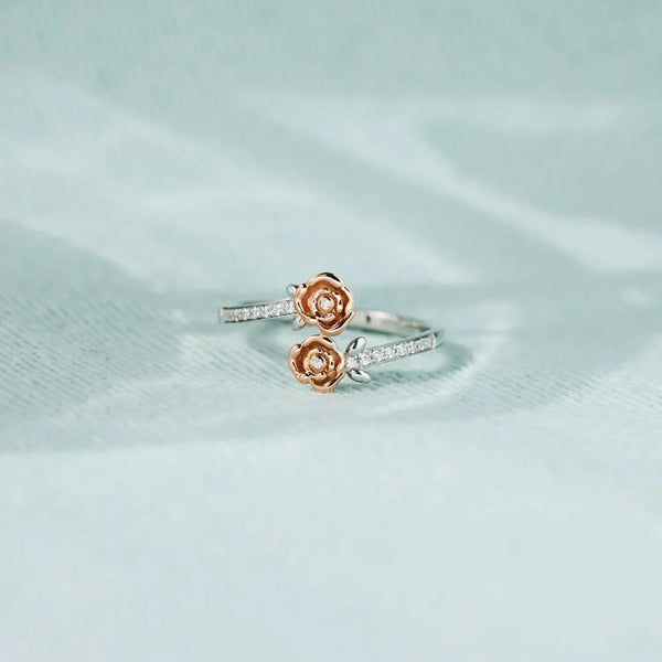 Lovcia Rose Shape Inlaid Zircon Bypass Ring-Rings-Silver-6-Silver