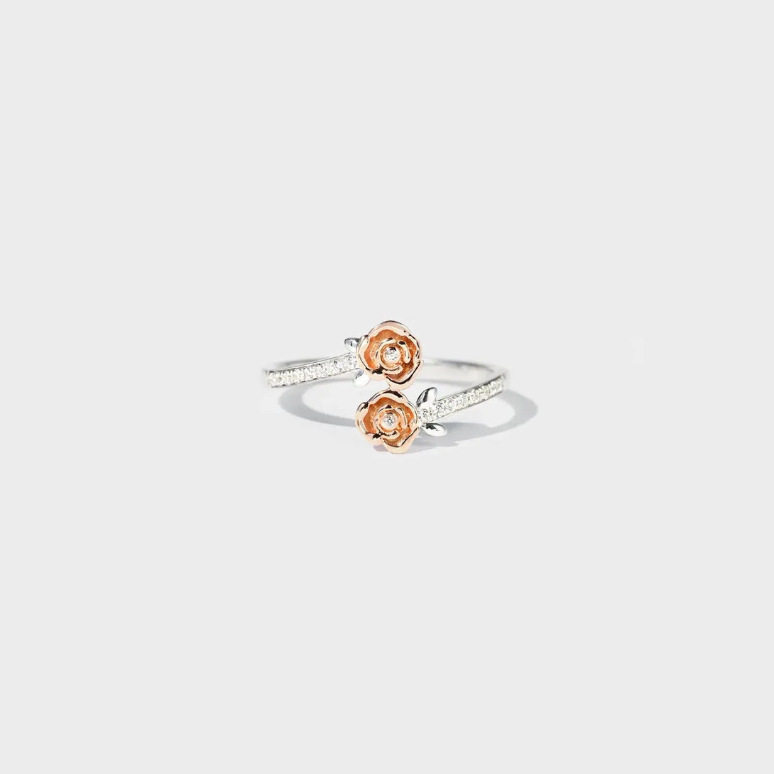 Lovcia Rose Shape Inlaid Zircon Bypass Ring-Rings-Silver-6-Silver