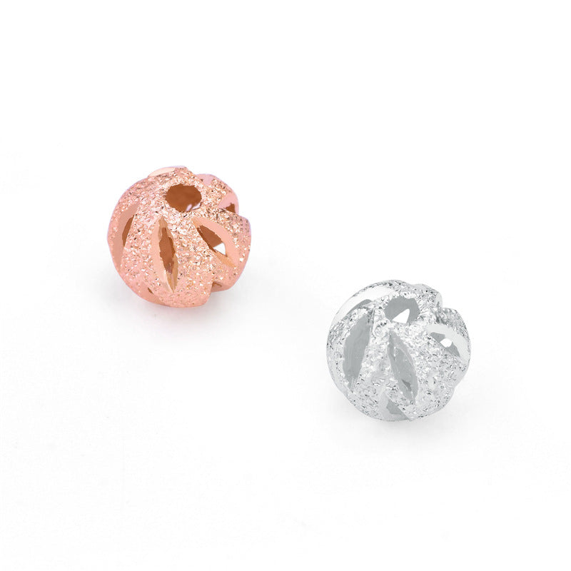 Lovcia Round Hollow 925 Silver DIY Bead 6mm Gold Plated-Jewelry Making Kits-Rose Gold-Rose Gold