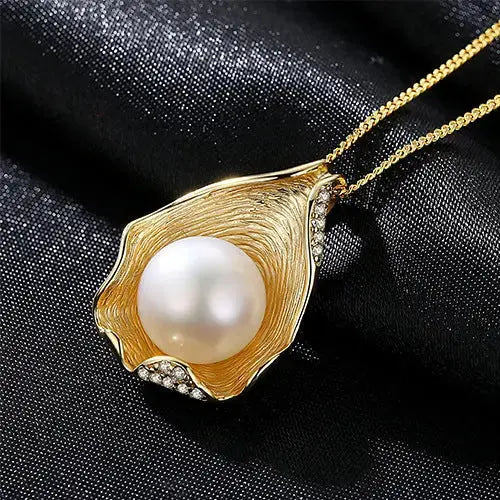 Lovcia Round Natural Pearl In CZ Shell 925 Silver Necklace-Charms & Pendants-White-White