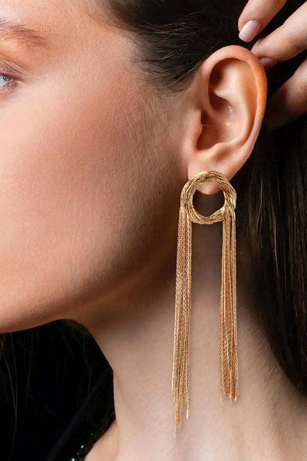 Lovcia Round Shape Fringed Copper Earrings-Earrings-Gold-One Size-Gold