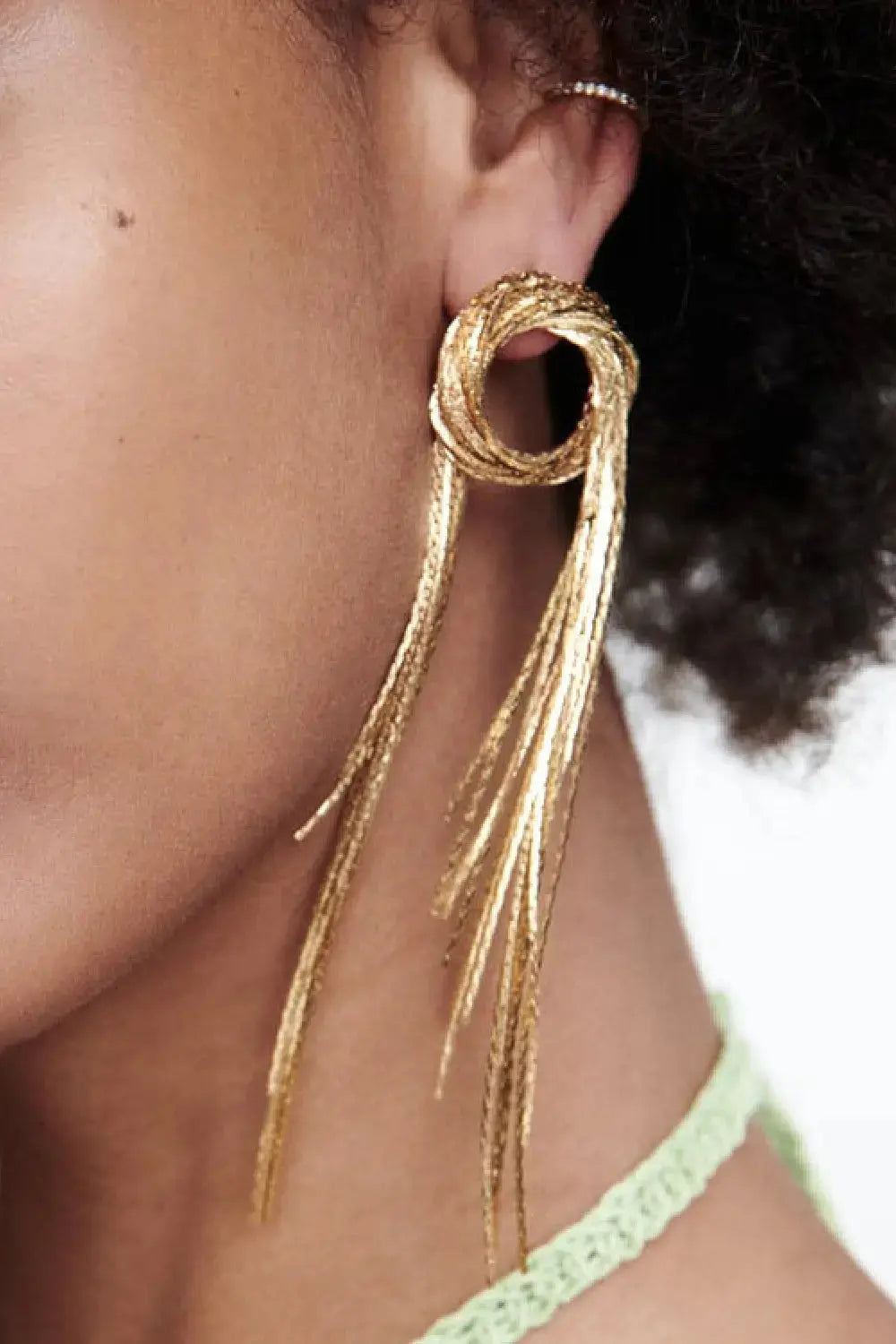 Lovcia Round Shape Fringed Copper Earrings-Earrings-Gold-One Size-Gold