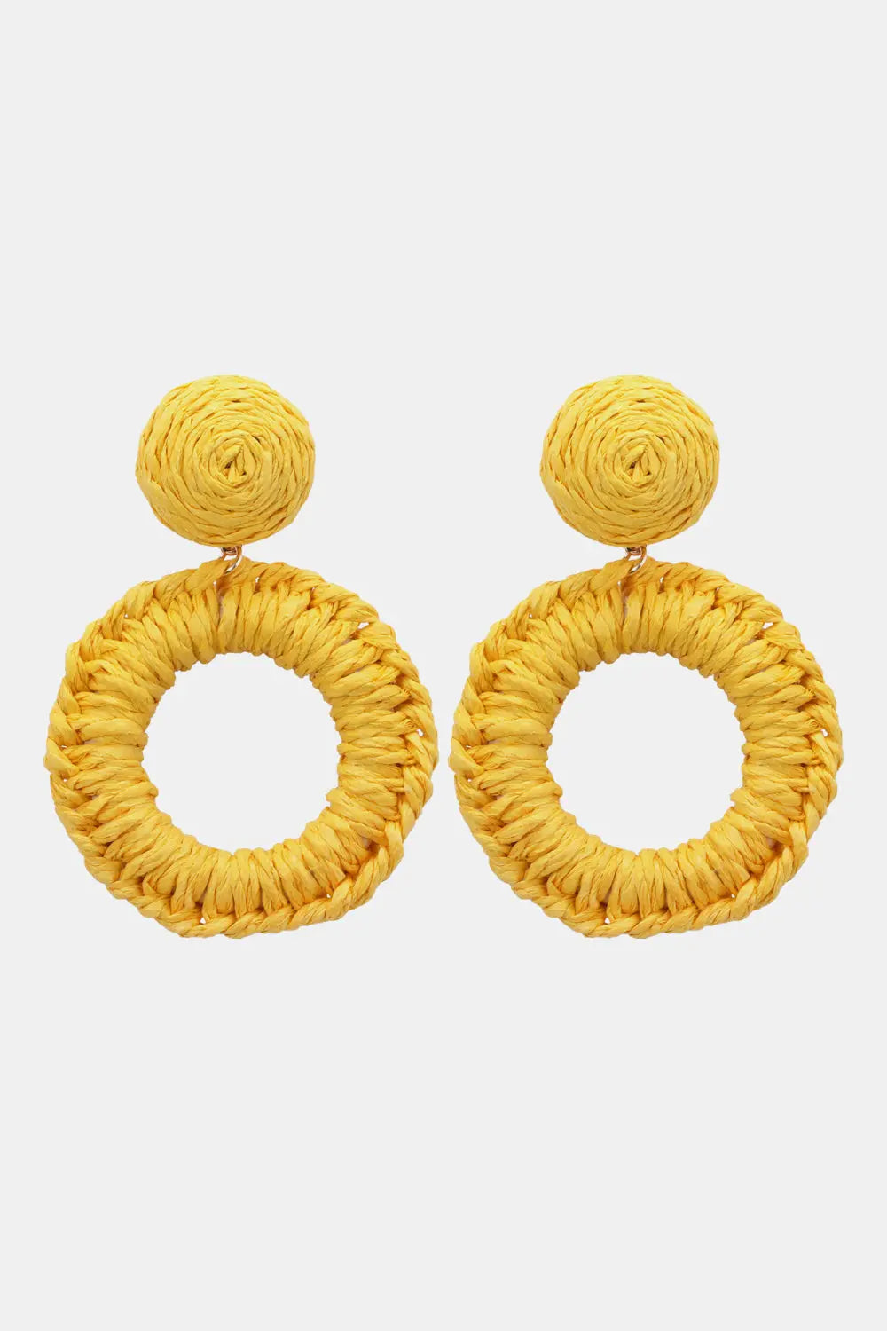 Lovcia Round Shape Raffia Grass Dangle Earrings-Earrings-Banana Yellow-One Size-Banana Yellow