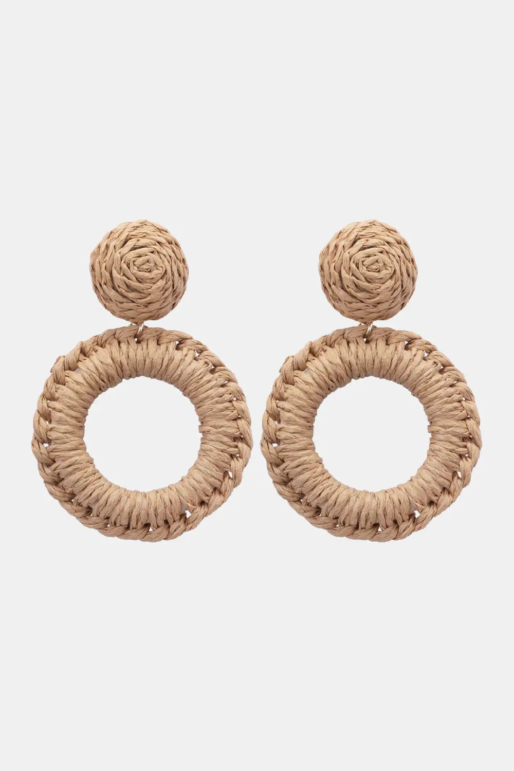 Lovcia Round Shape Raffia Grass Dangle Earrings-Earrings-Camel-One Size-Camel