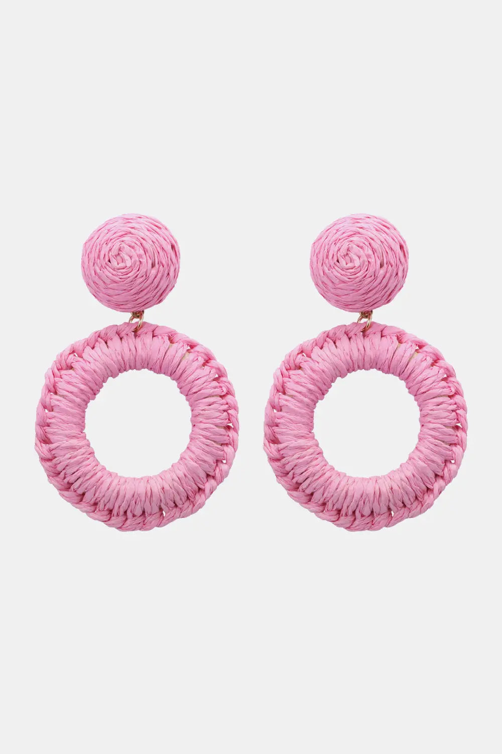 Lovcia Round Shape Raffia Grass Dangle Earrings-Earrings-Carnation Pink-One Size-Carnation Pink