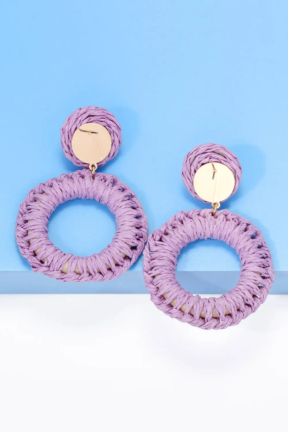 Lovcia Round Shape Raffia Grass Dangle Earrings-Earrings-Cobalt Blue-One Size-Cobalt Blue