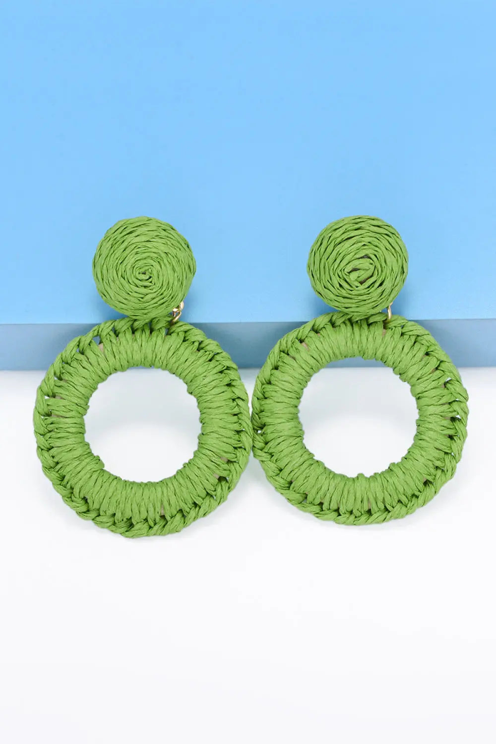 Lovcia Round Shape Raffia Grass Dangle Earrings-Earrings-Cobalt Blue-One Size-Cobalt Blue