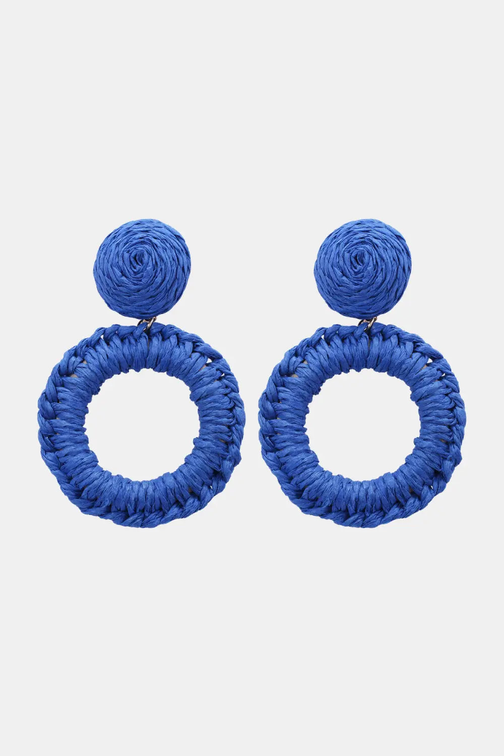 Lovcia Round Shape Raffia Grass Dangle Earrings-Earrings-Cobalt Blue-One Size-Cobalt Blue