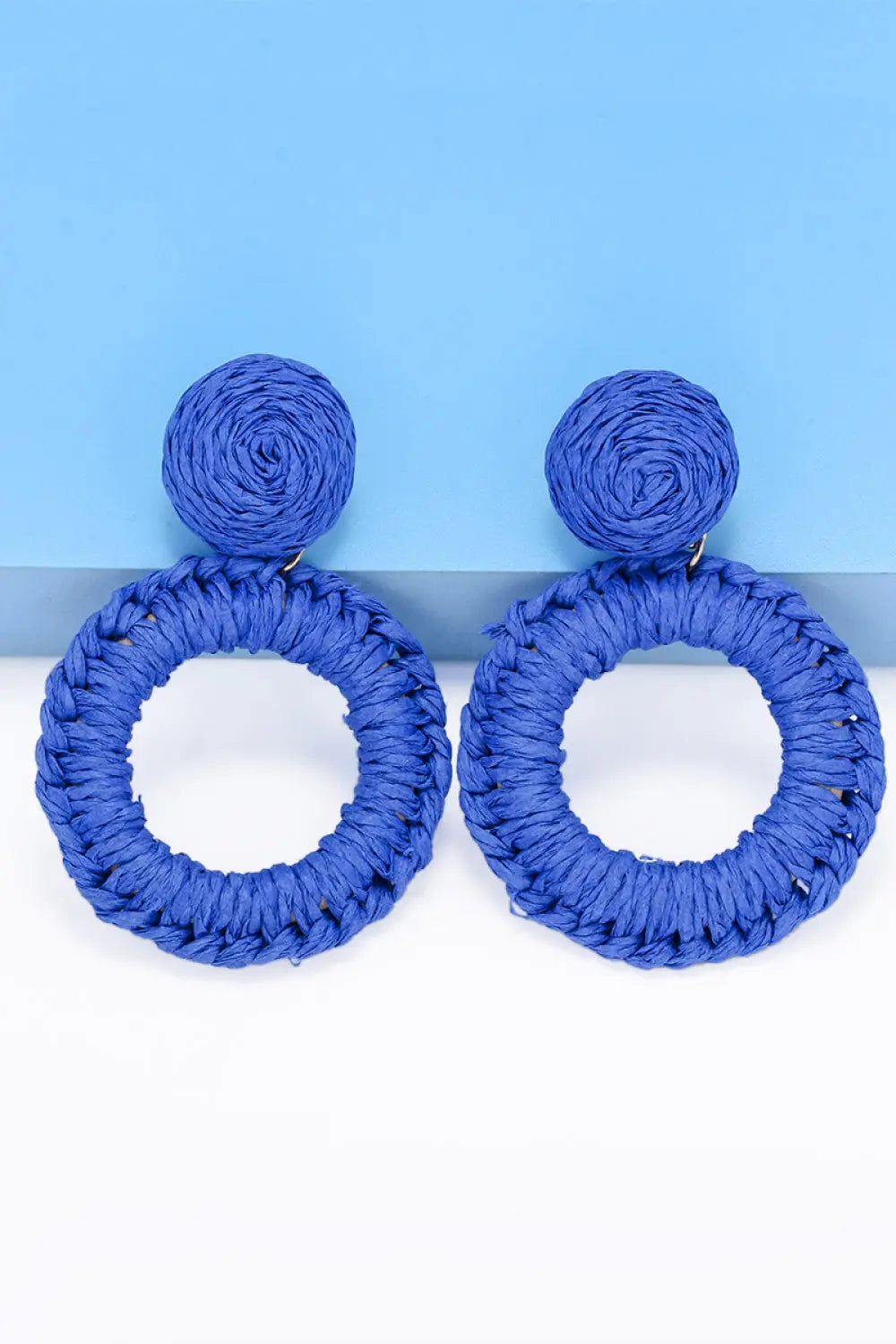 Lovcia Round Shape Raffia Grass Dangle Earrings-Earrings-Cobalt Blue-One Size-Cobalt Blue
