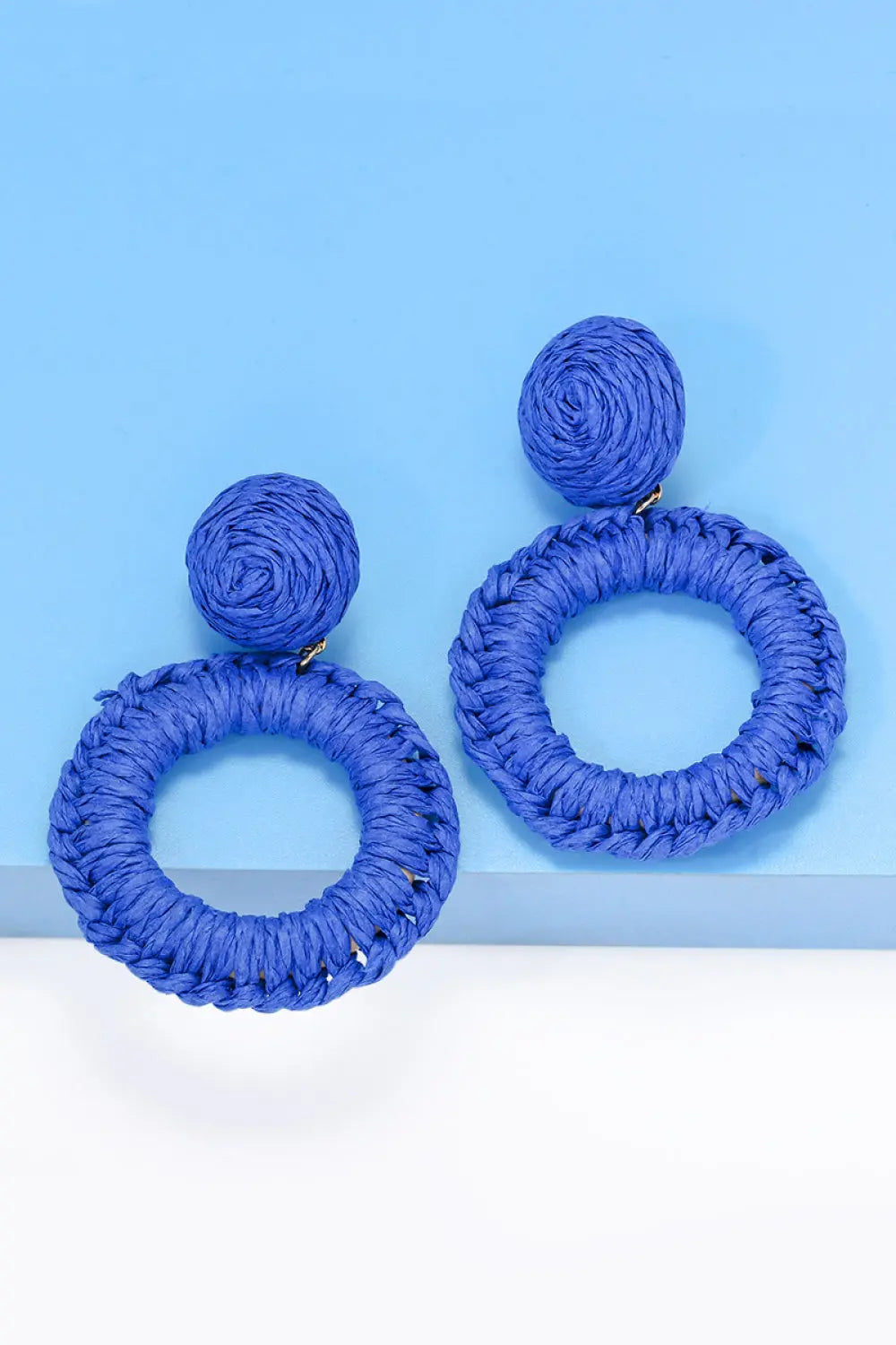Lovcia Round Shape Raffia Grass Dangle Earrings-Earrings-Cobalt Blue-One Size-Cobalt Blue