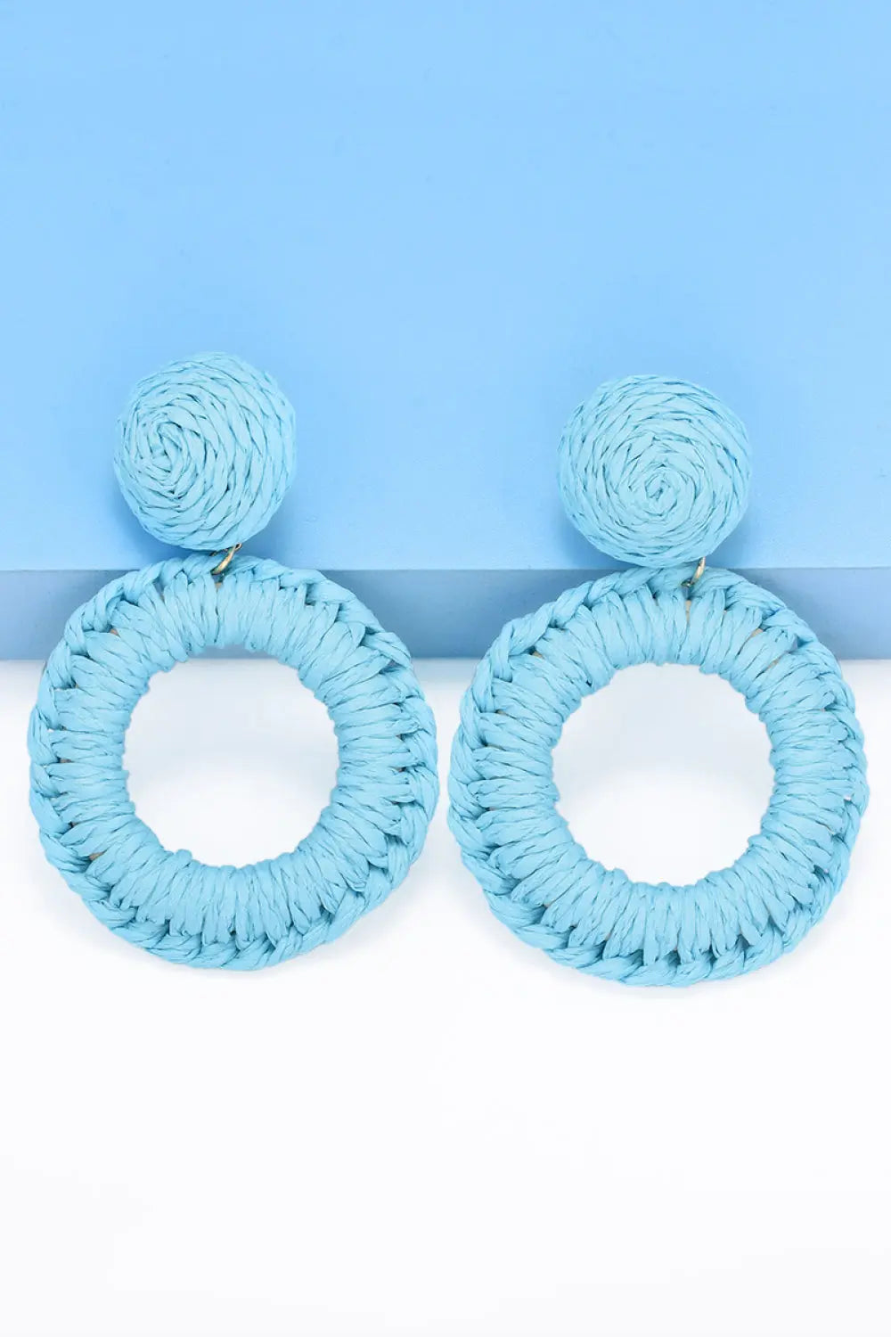Lovcia Round Shape Raffia Grass Dangle Earrings-Earrings-Cobalt Blue-One Size-Cobalt Blue