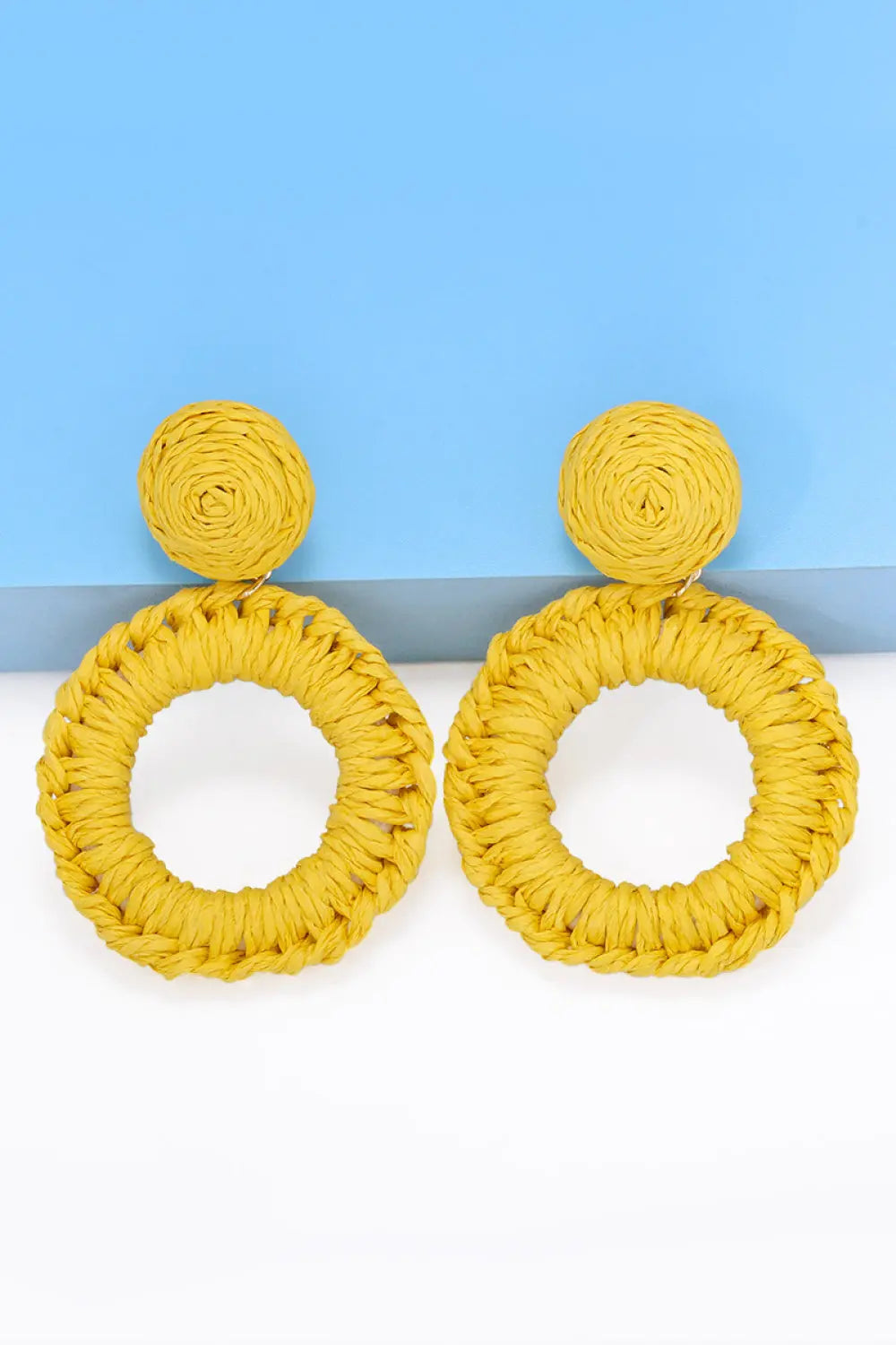 Lovcia Round Shape Raffia Grass Dangle Earrings-Earrings-Cobalt Blue-One Size-Cobalt Blue