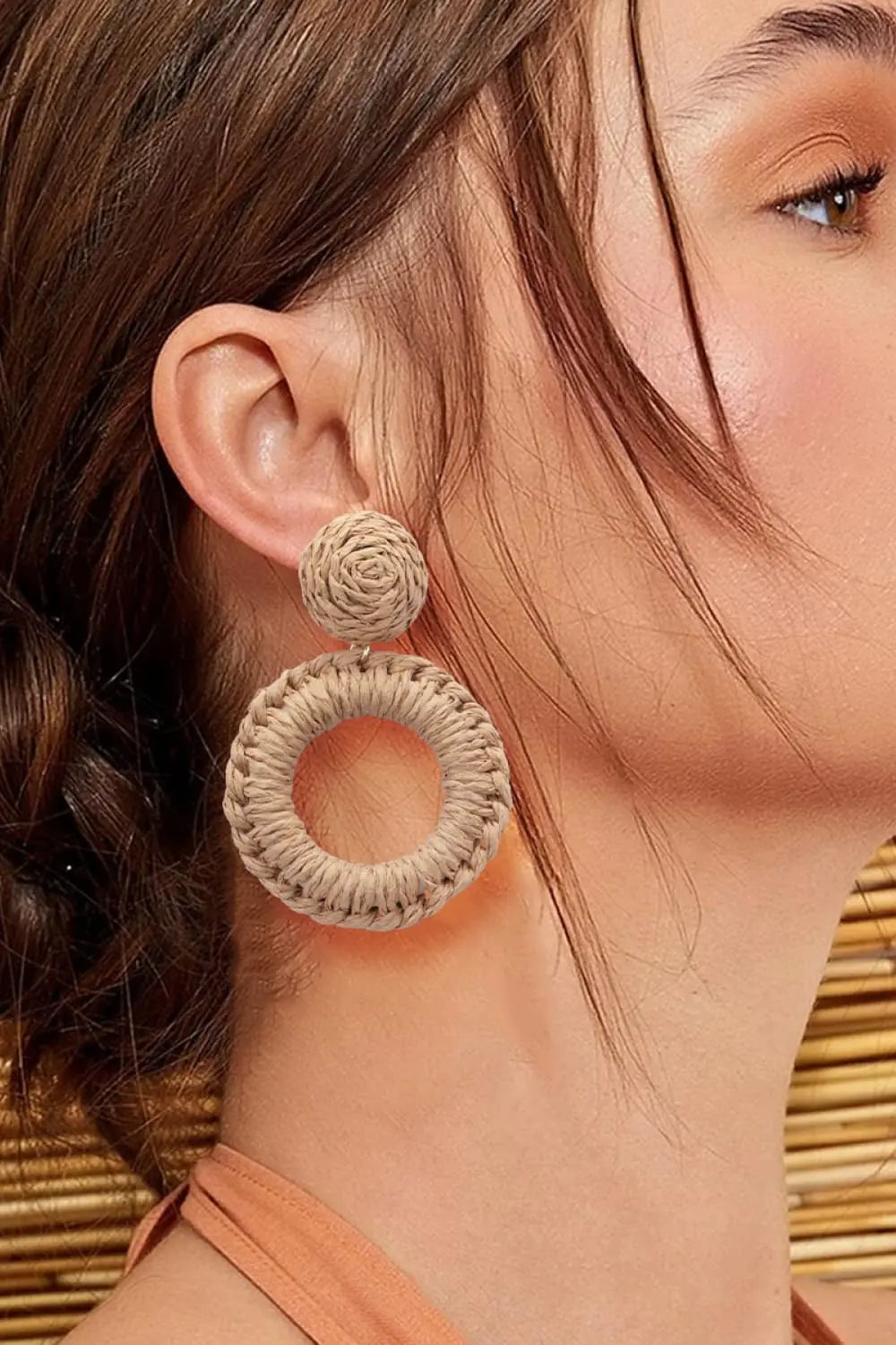Lovcia Round Shape Raffia Grass Dangle Earrings-Earrings-Cobalt Blue-One Size-Cobalt Blue