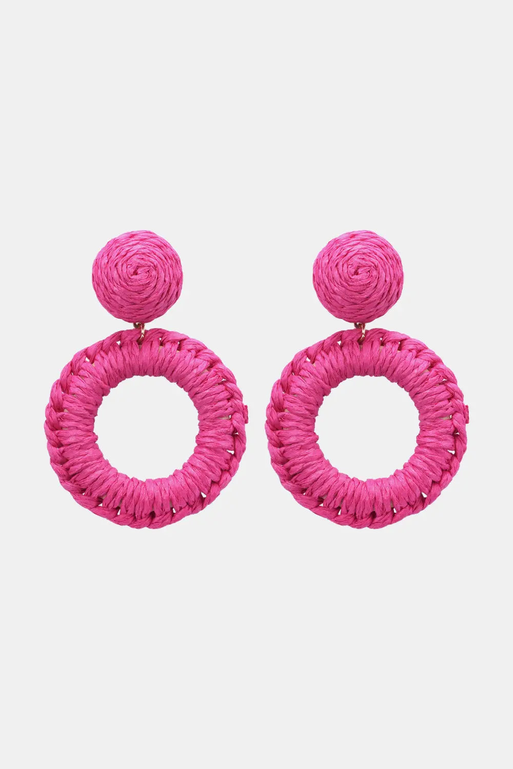 Lovcia Round Shape Raffia Grass Dangle Earrings-Earrings-Hot Pink-One Size-Hot Pink